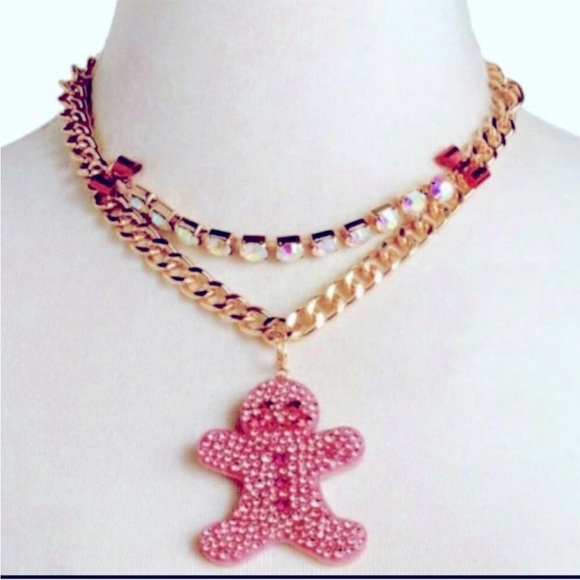 Betsey Johnson Pink Glitter Gingerbread Removable Ornament Necklace. BUNDLE FREE - Picture 2 of 3